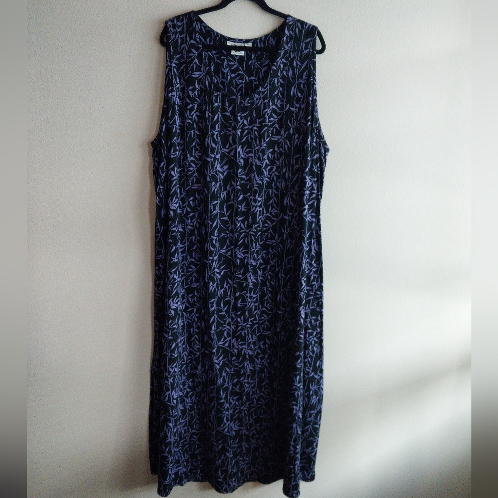 Yazdi Black and Purple Sleeveless Bamboo Print Maxi Dress